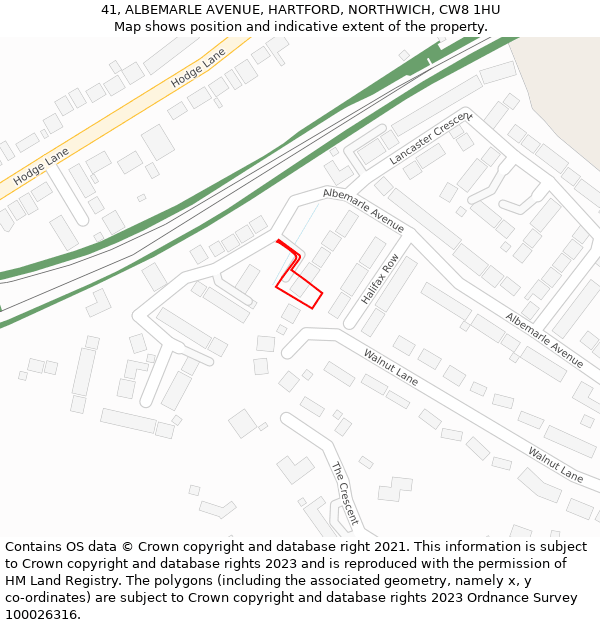 41, ALBEMARLE AVENUE, HARTFORD, NORTHWICH, CW8 1HU: Location map and indicative extent of plot