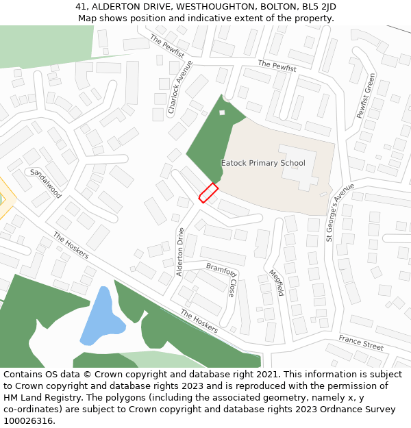 41, ALDERTON DRIVE, WESTHOUGHTON, BOLTON, BL5 2JD: Location map and indicative extent of plot