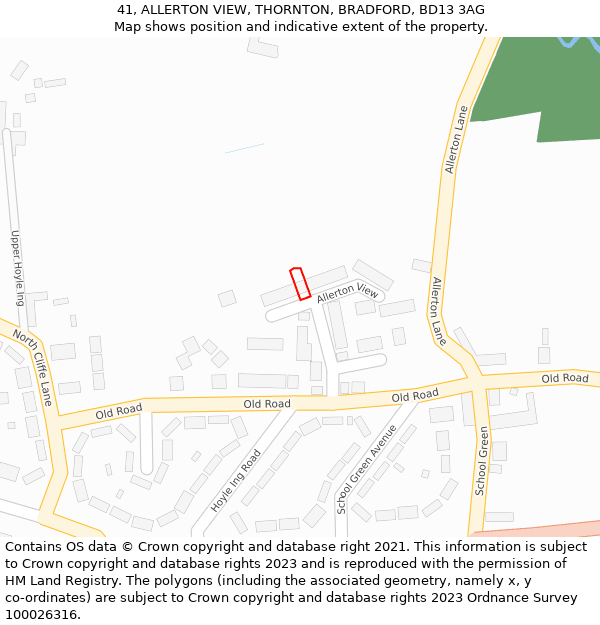 41, ALLERTON VIEW, THORNTON, BRADFORD, BD13 3AG: Location map and indicative extent of plot