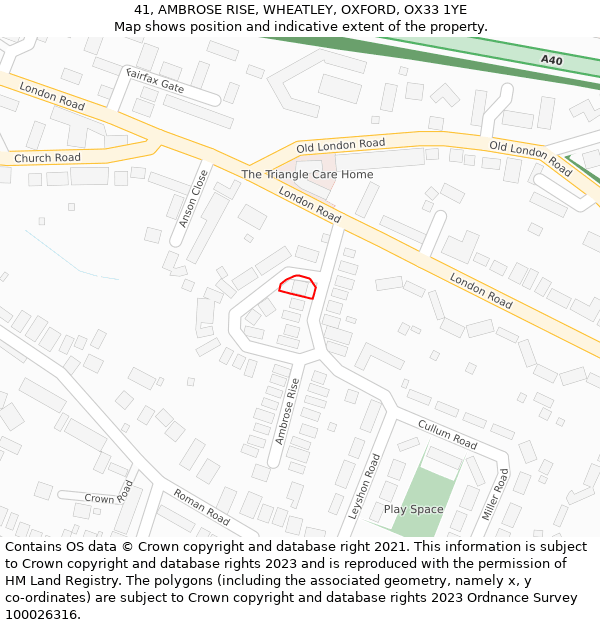 41, AMBROSE RISE, WHEATLEY, OXFORD, OX33 1YE: Location map and indicative extent of plot