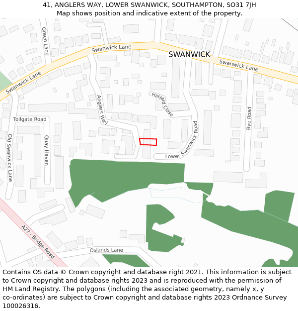 41, ANGLERS WAY, LOWER SWANWICK, SOUTHAMPTON, SO31 7JH: Location map and indicative extent of plot