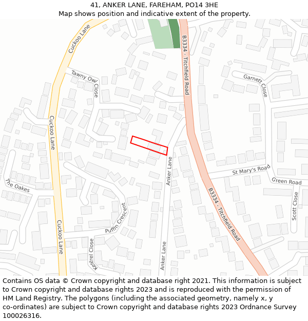 41, ANKER LANE, FAREHAM, PO14 3HE: Location map and indicative extent of plot