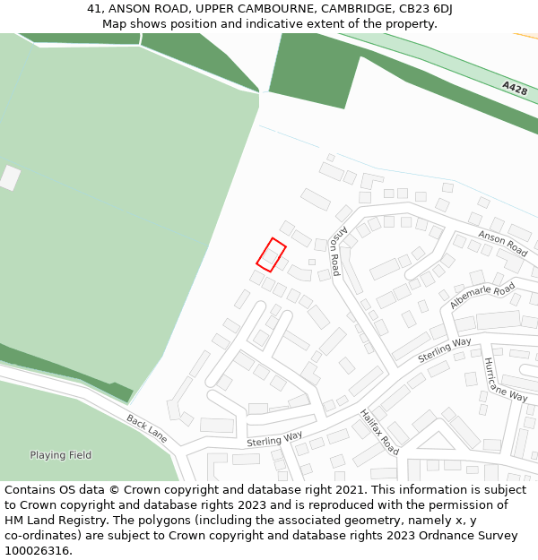 41, ANSON ROAD, UPPER CAMBOURNE, CAMBRIDGE, CB23 6DJ: Location map and indicative extent of plot