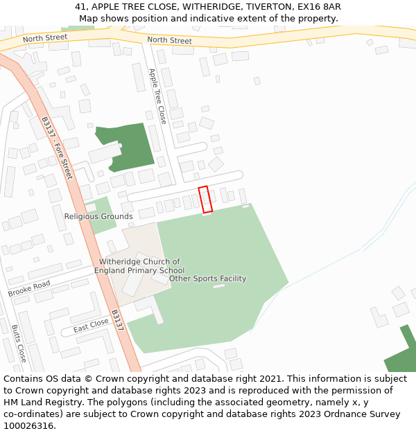 41, APPLE TREE CLOSE, WITHERIDGE, TIVERTON, EX16 8AR: Location map and indicative extent of plot