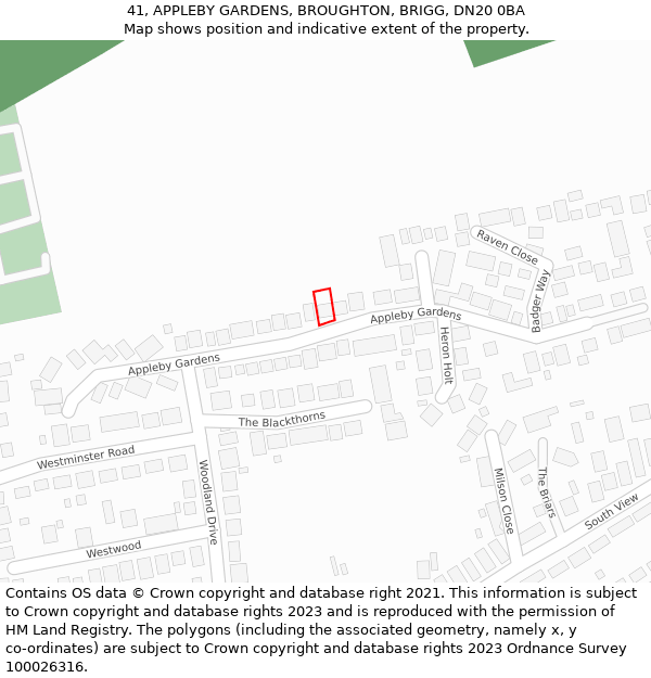 41, APPLEBY GARDENS, BROUGHTON, BRIGG, DN20 0BA: Location map and indicative extent of plot