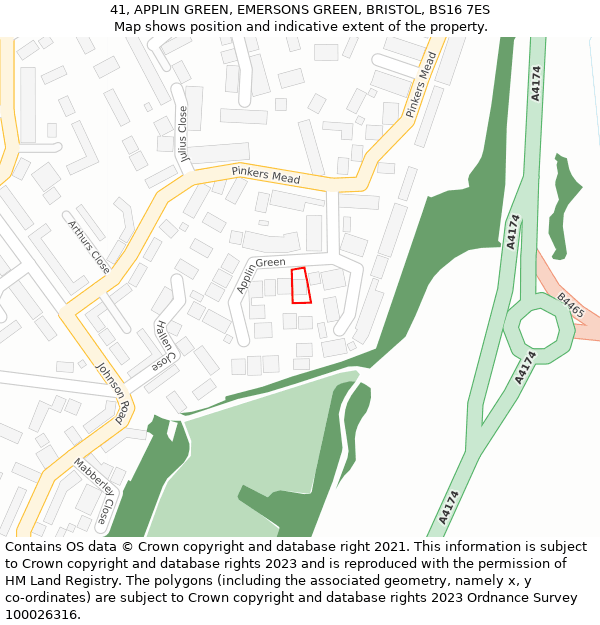 41, APPLIN GREEN, EMERSONS GREEN, BRISTOL, BS16 7ES: Location map and indicative extent of plot