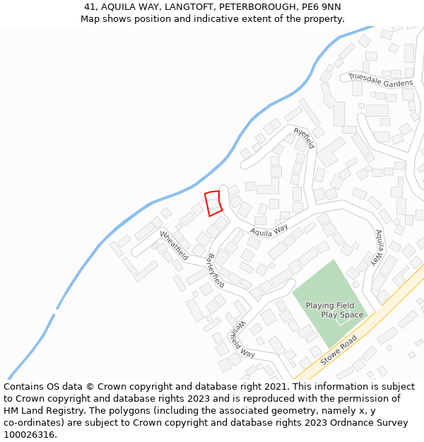 41, AQUILA WAY, LANGTOFT, PETERBOROUGH, PE6 9NN: Location map and indicative extent of plot