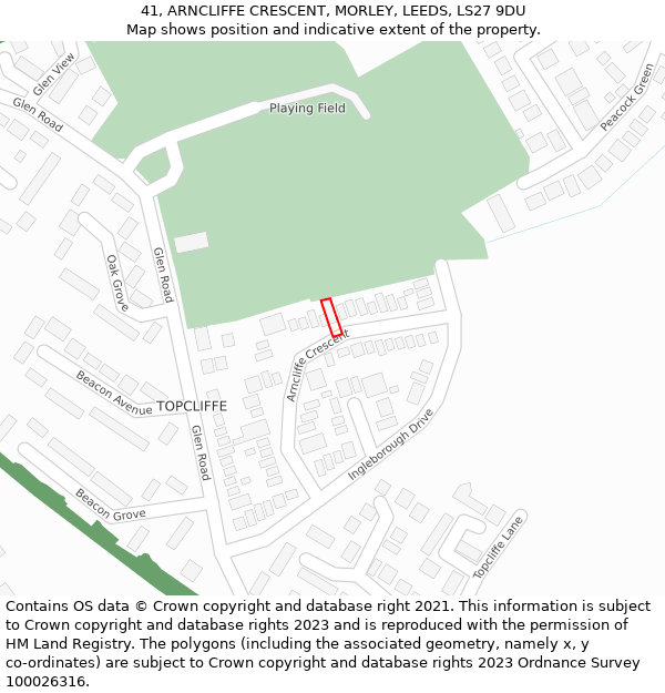 41, ARNCLIFFE CRESCENT, MORLEY, LEEDS, LS27 9DU: Location map and indicative extent of plot