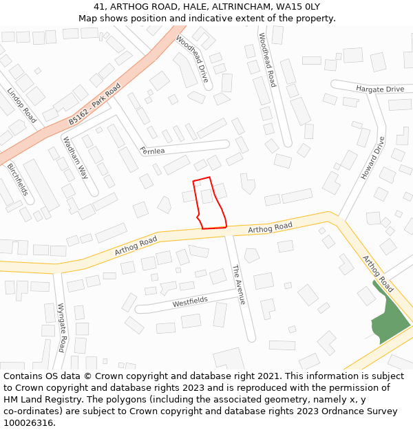 41, ARTHOG ROAD, HALE, ALTRINCHAM, WA15 0LY: Location map and indicative extent of plot