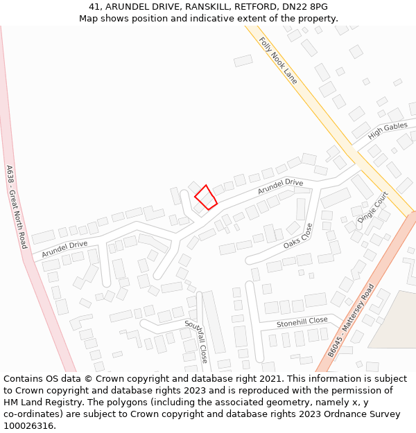 41, ARUNDEL DRIVE, RANSKILL, RETFORD, DN22 8PG: Location map and indicative extent of plot