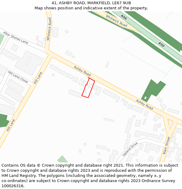 41, ASHBY ROAD, MARKFIELD, LE67 9UB: Location map and indicative extent of plot