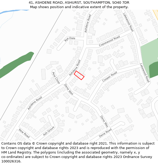 41, ASHDENE ROAD, ASHURST, SOUTHAMPTON, SO40 7DR: Location map and indicative extent of plot