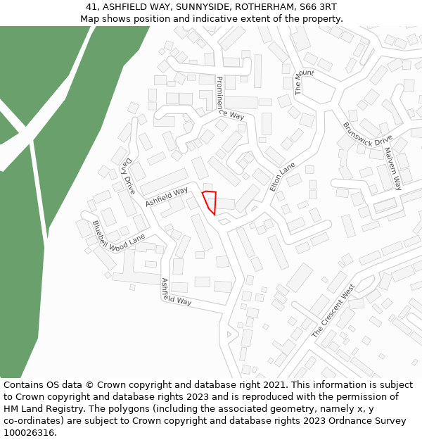 41, ASHFIELD WAY, SUNNYSIDE, ROTHERHAM, S66 3RT: Location map and indicative extent of plot