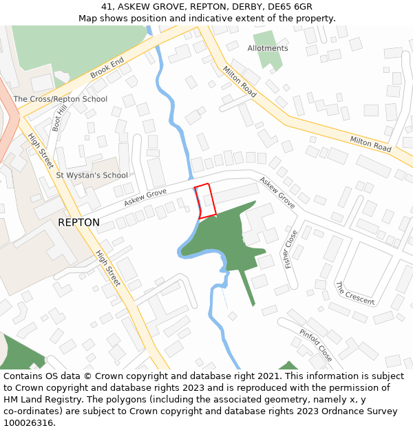 41, ASKEW GROVE, REPTON, DERBY, DE65 6GR: Location map and indicative extent of plot
