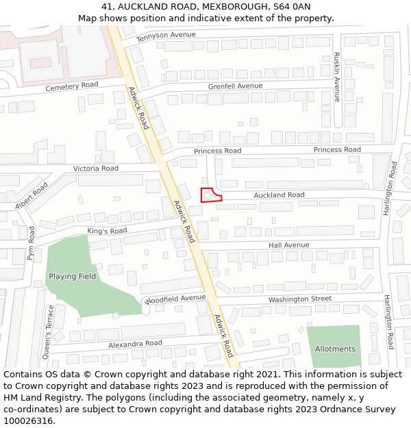 41, AUCKLAND ROAD, MEXBOROUGH, S64 0AN: Location map and indicative extent of plot