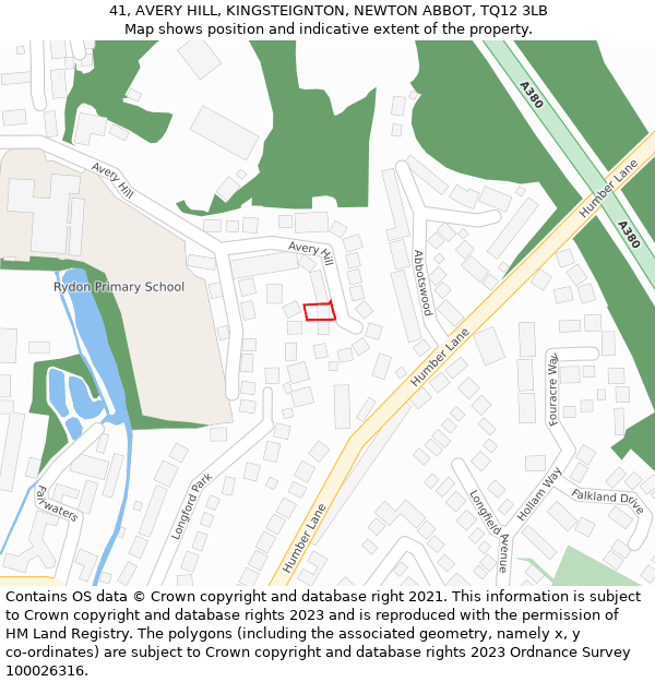 41, AVERY HILL, KINGSTEIGNTON, NEWTON ABBOT, TQ12 3LB: Location map and indicative extent of plot