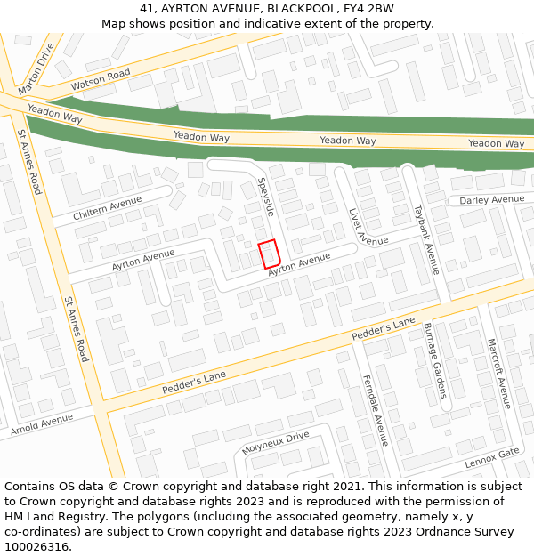 41, AYRTON AVENUE, BLACKPOOL, FY4 2BW: Location map and indicative extent of plot