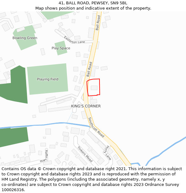 41, BALL ROAD, PEWSEY, SN9 5BL: Location map and indicative extent of plot