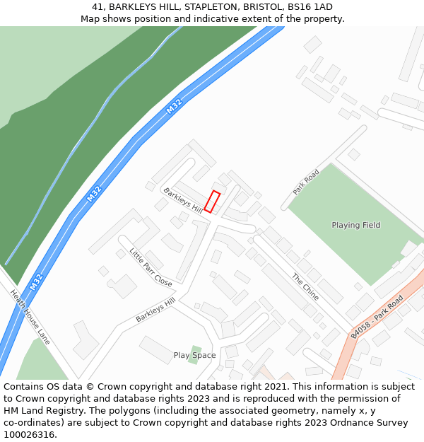 41, BARKLEYS HILL, STAPLETON, BRISTOL, BS16 1AD: Location map and indicative extent of plot