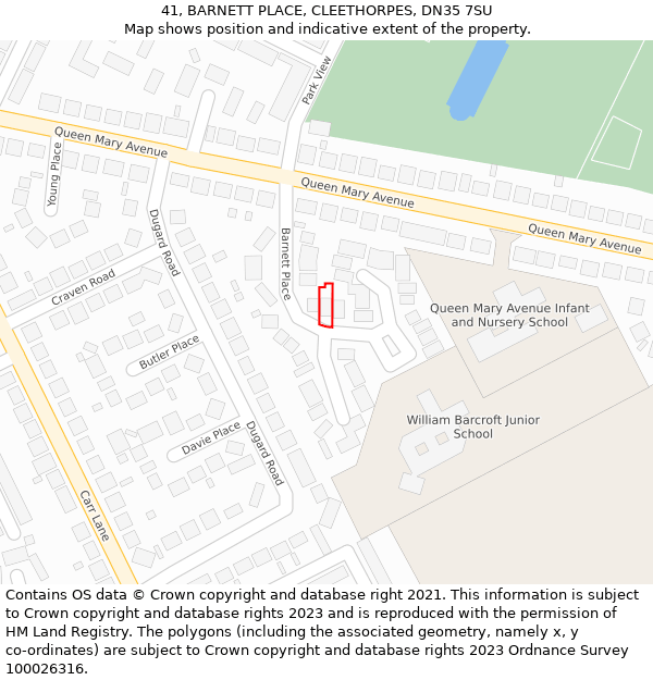 41, BARNETT PLACE, CLEETHORPES, DN35 7SU: Location map and indicative extent of plot