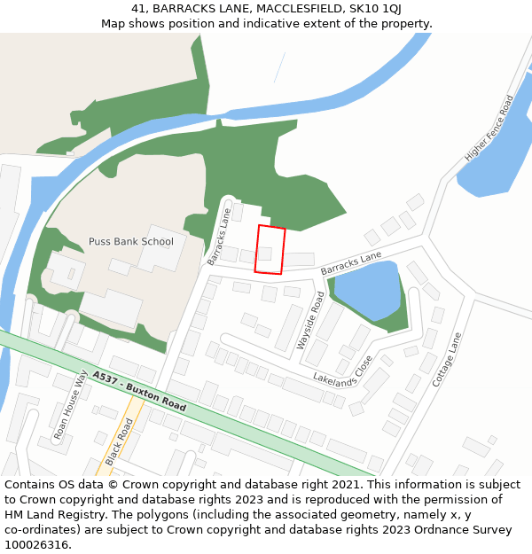 41, BARRACKS LANE, MACCLESFIELD, SK10 1QJ: Location map and indicative extent of plot
