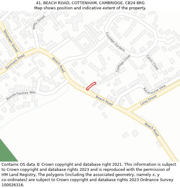 41, BEACH ROAD, COTTENHAM, CAMBRIDGE, CB24 8RG: Location map and indicative extent of plot