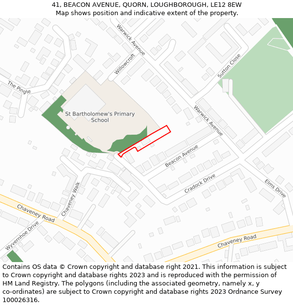 41, BEACON AVENUE, QUORN, LOUGHBOROUGH, LE12 8EW: Location map and indicative extent of plot