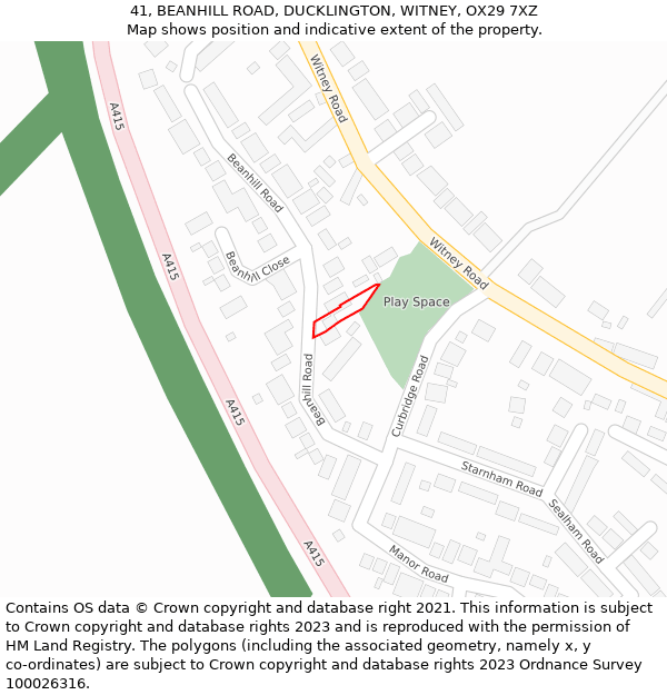 41, BEANHILL ROAD, DUCKLINGTON, WITNEY, OX29 7XZ: Location map and indicative extent of plot