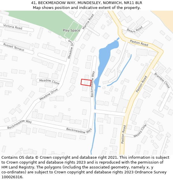 41, BECKMEADOW WAY, MUNDESLEY, NORWICH, NR11 8LR: Location map and indicative extent of plot