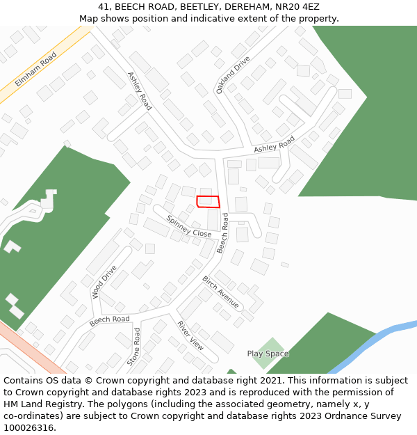 41, BEECH ROAD, BEETLEY, DEREHAM, NR20 4EZ: Location map and indicative extent of plot