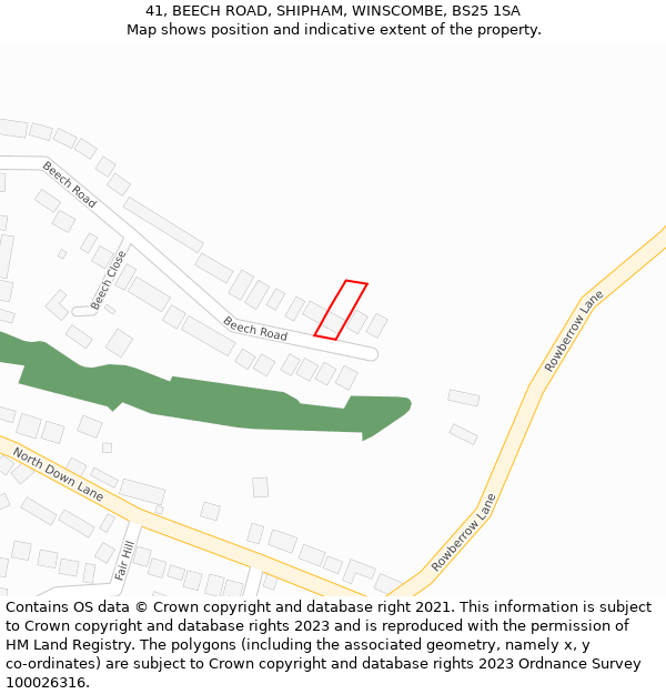 41, BEECH ROAD, SHIPHAM, WINSCOMBE, BS25 1SA: Location map and indicative extent of plot