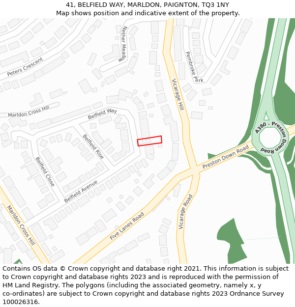 41, BELFIELD WAY, MARLDON, PAIGNTON, TQ3 1NY: Location map and indicative extent of plot