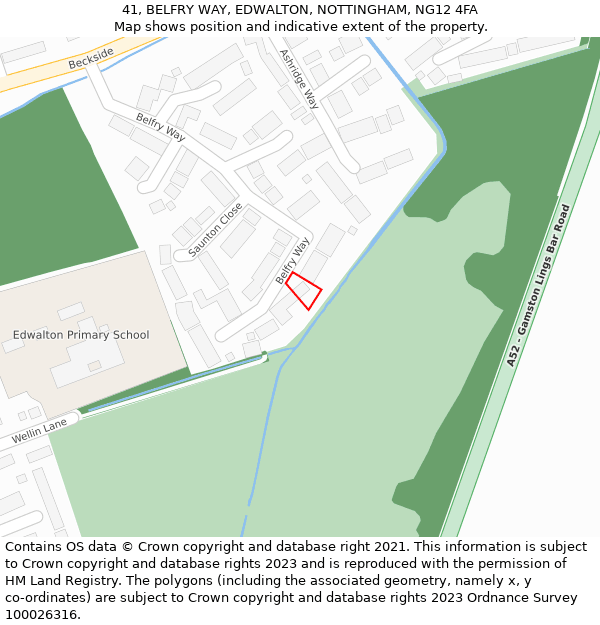 41, BELFRY WAY, EDWALTON, NOTTINGHAM, NG12 4FA: Location map and indicative extent of plot