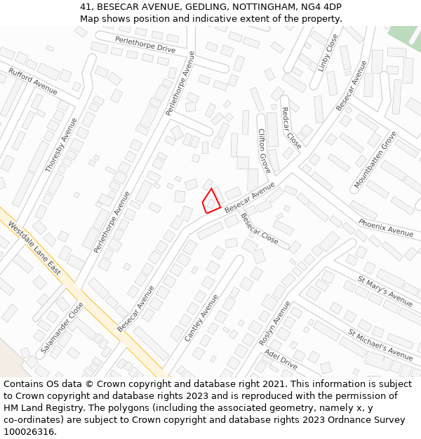 41, BESECAR AVENUE, GEDLING, NOTTINGHAM, NG4 4DP: Location map and indicative extent of plot