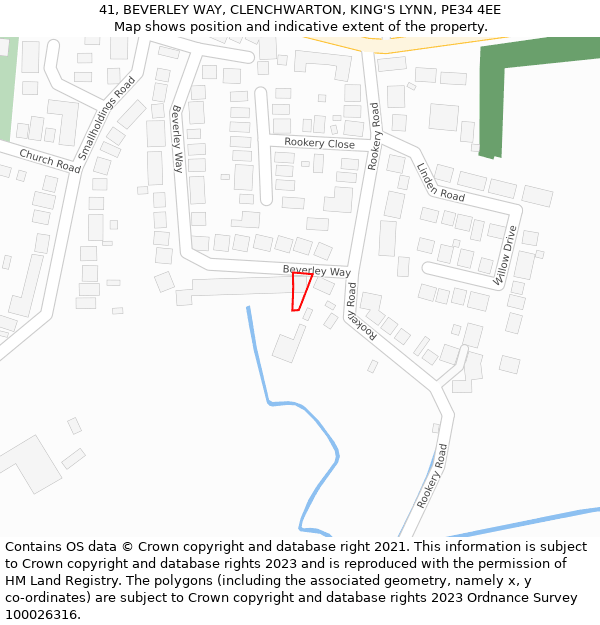 41, BEVERLEY WAY, CLENCHWARTON, KING'S LYNN, PE34 4EE: Location map and indicative extent of plot