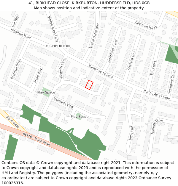 41, BIRKHEAD CLOSE, KIRKBURTON, HUDDERSFIELD, HD8 0GR: Location map and indicative extent of plot