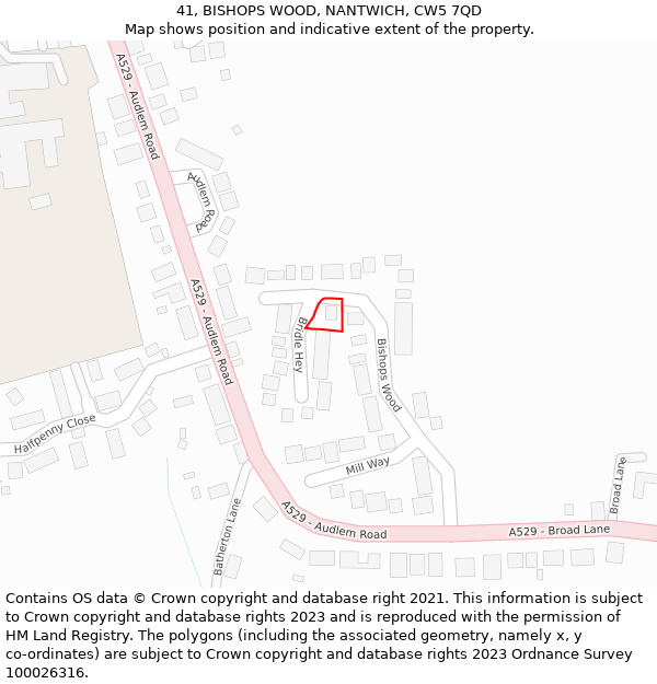 41, BISHOPS WOOD, NANTWICH, CW5 7QD: Location map and indicative extent of plot