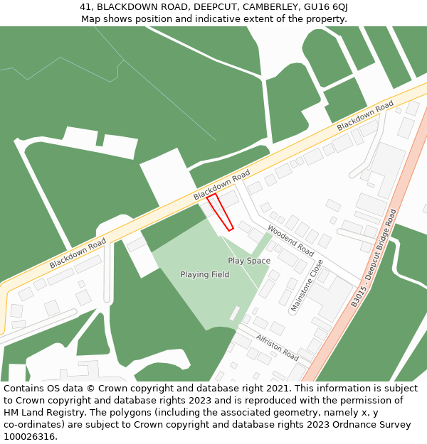 41, BLACKDOWN ROAD, DEEPCUT, CAMBERLEY, GU16 6QJ: Location map and indicative extent of plot