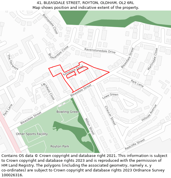 41, BLEASDALE STREET, ROYTON, OLDHAM, OL2 6RL: Location map and indicative extent of plot