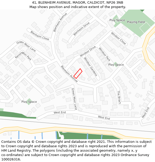 41, BLENHEIM AVENUE, MAGOR, CALDICOT, NP26 3NB: Location map and indicative extent of plot