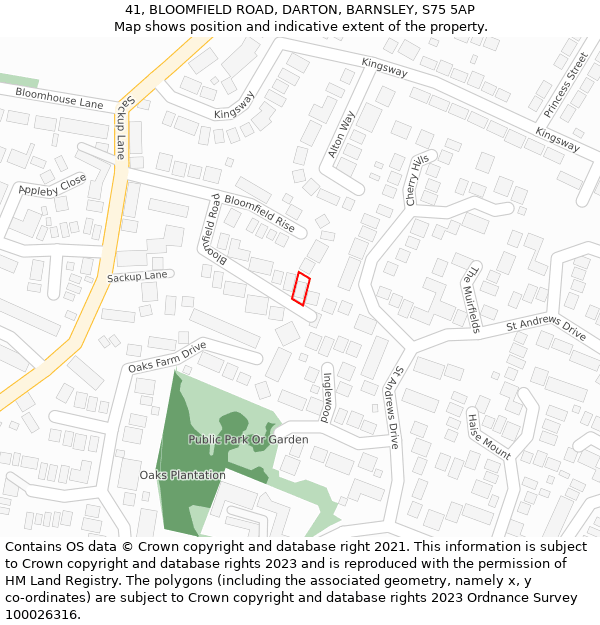 41, BLOOMFIELD ROAD, DARTON, BARNSLEY, S75 5AP: Location map and indicative extent of plot