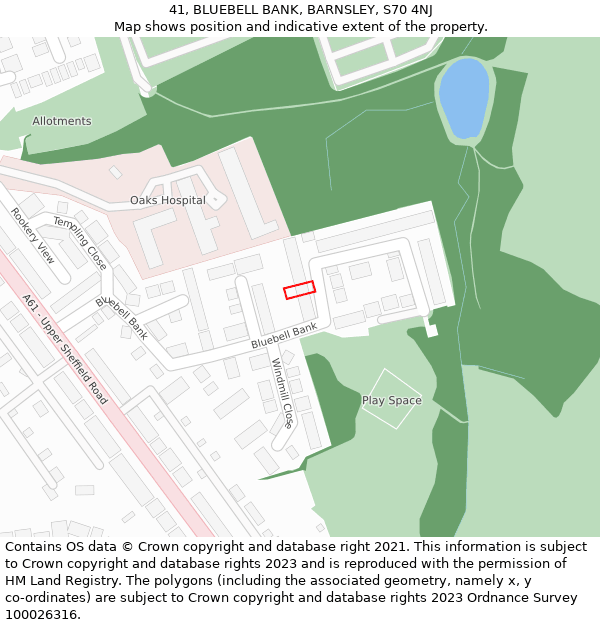 41, BLUEBELL BANK, BARNSLEY, S70 4NJ: Location map and indicative extent of plot