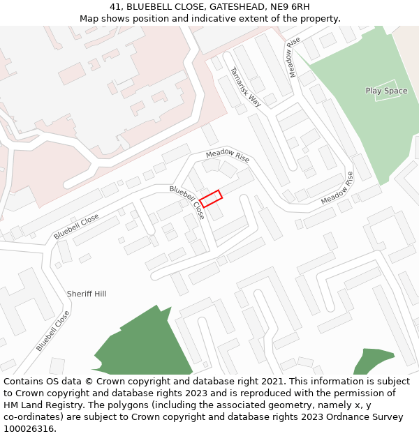 41, BLUEBELL CLOSE, GATESHEAD, NE9 6RH: Location map and indicative extent of plot