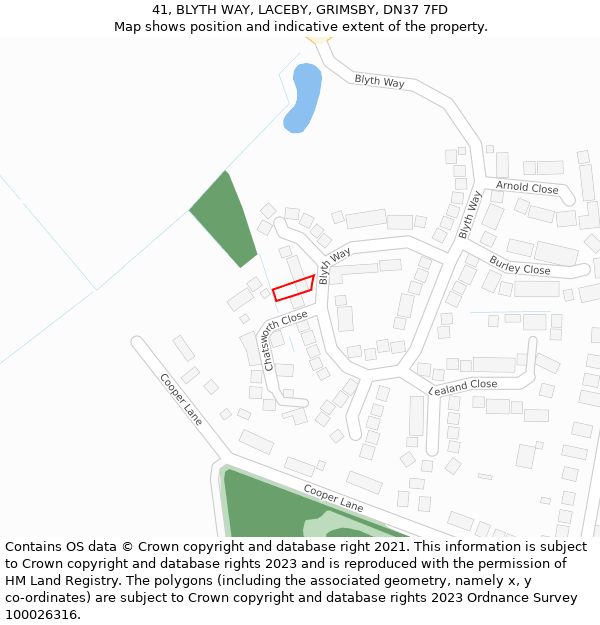 41, BLYTH WAY, LACEBY, GRIMSBY, DN37 7FD: Location map and indicative extent of plot