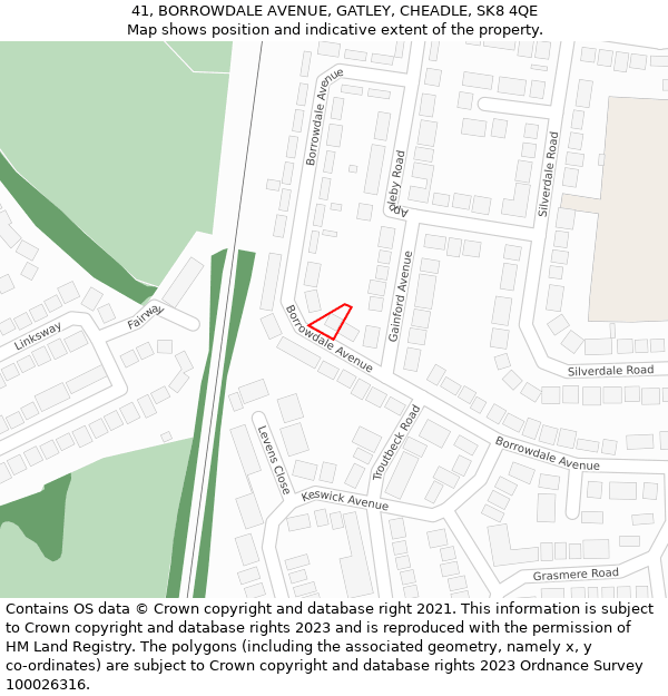 41, BORROWDALE AVENUE, GATLEY, CHEADLE, SK8 4QE: Location map and indicative extent of plot