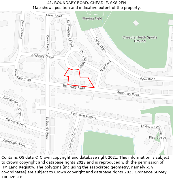 41, BOUNDARY ROAD, CHEADLE, SK8 2EN: Location map and indicative extent of plot