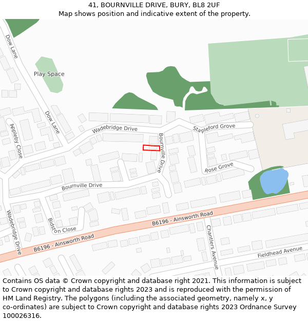 41, BOURNVILLE DRIVE, BURY, BL8 2UF: Location map and indicative extent of plot