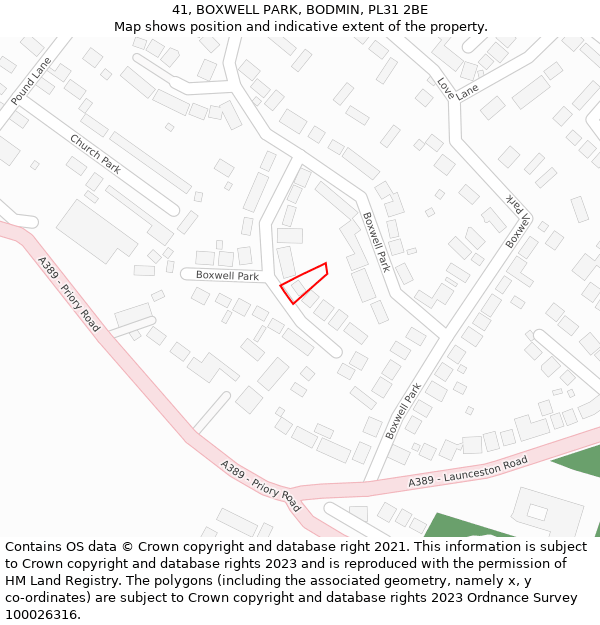 41, BOXWELL PARK, BODMIN, PL31 2BE: Location map and indicative extent of plot