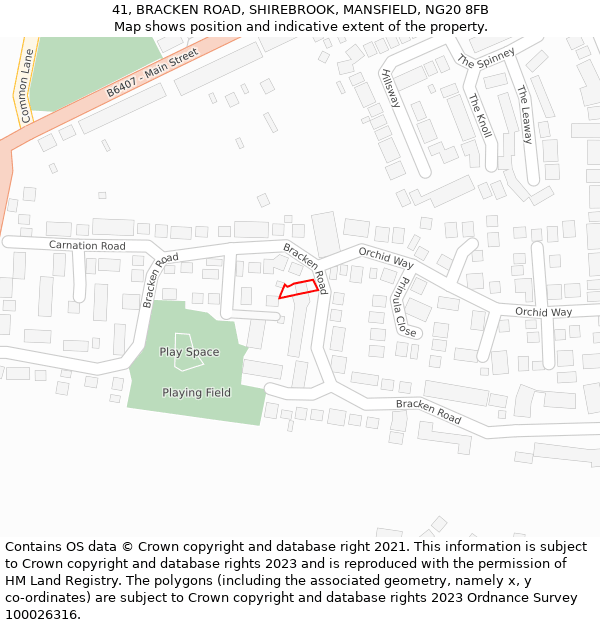 41, BRACKEN ROAD, SHIREBROOK, MANSFIELD, NG20 8FB: Location map and indicative extent of plot