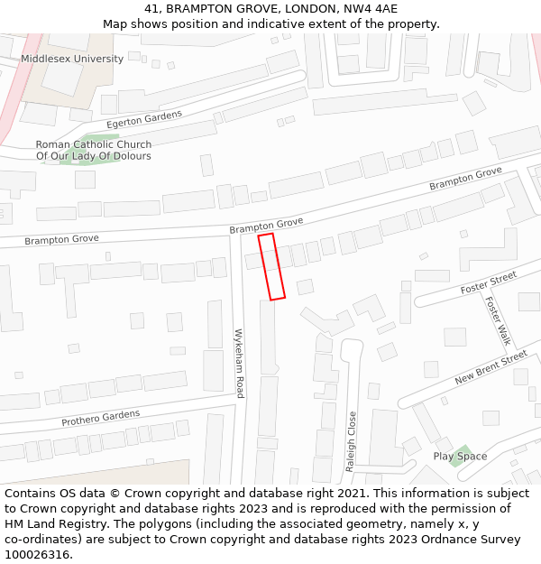 41, BRAMPTON GROVE, LONDON, NW4 4AE: Location map and indicative extent of plot